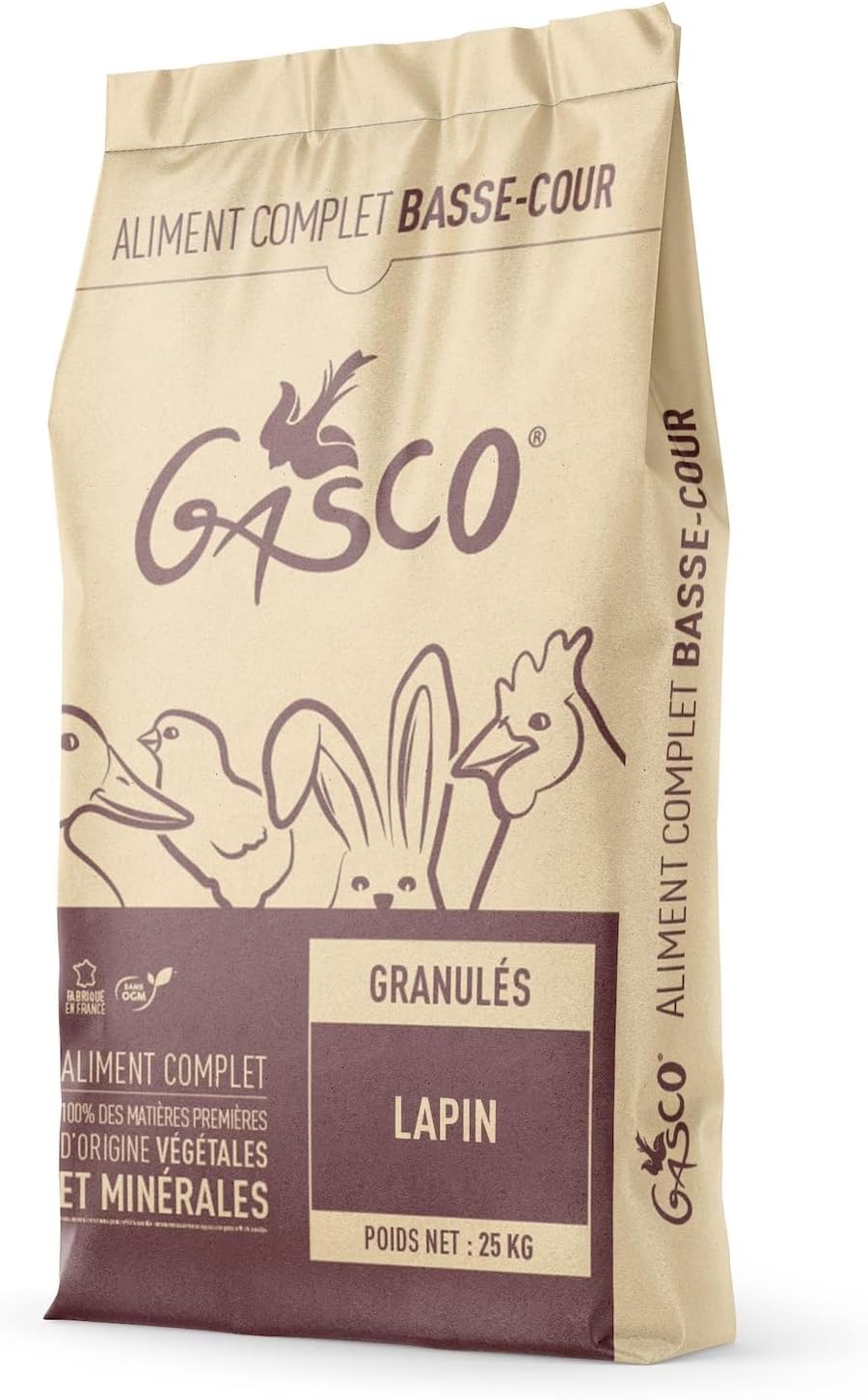 GASCO - Granules Lapin Fermier - À Base De Céréales Et De Luzerne Déshydratée - Source De Vitamines Et D'Oligo-Éléments - 100% Végétal Et Minéral - Origine France - 25 Kg