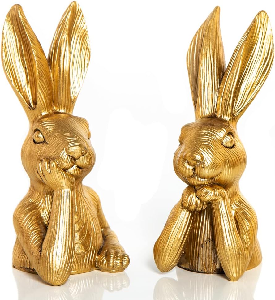 Logbuch-Verlag Lot de 2 figurines de lapin de Pâques dorées - Décoration moderne - Lapins décoratifs élégants pour table, commode et entrée - Pour l'intérieur - 17 cm