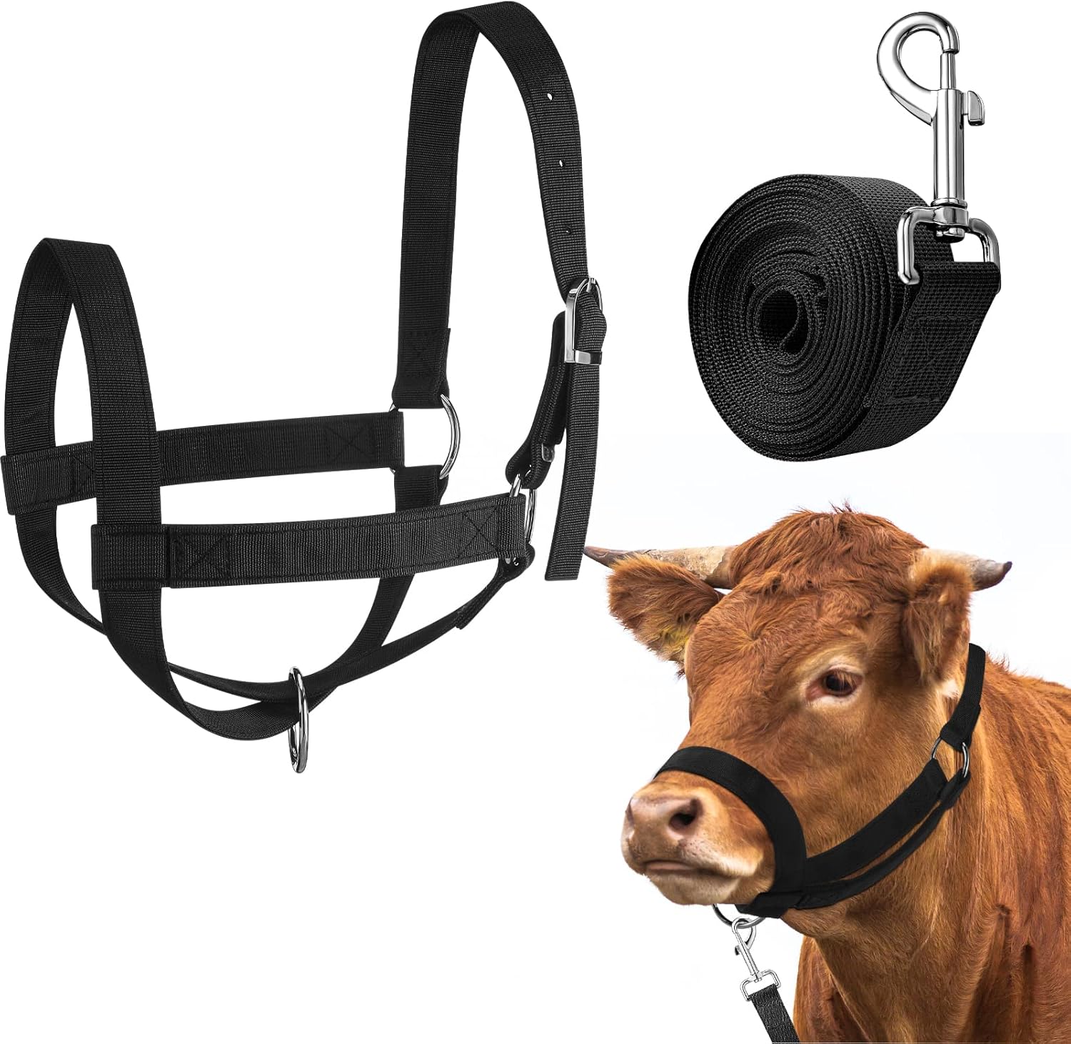 Hillban Licol réglable avec corde de plomb pour cheval, âne, chèvre, poulain en nylon
