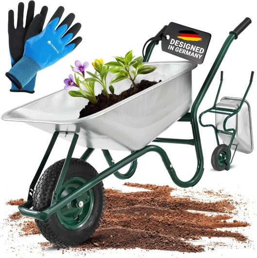 Brouette Juskys Garden - Volume de 100 litres- 210 kg - Pneus à air avec Jante en métal - Cuve galvanisée - Jardin brouette à Pousser brouette de Transport