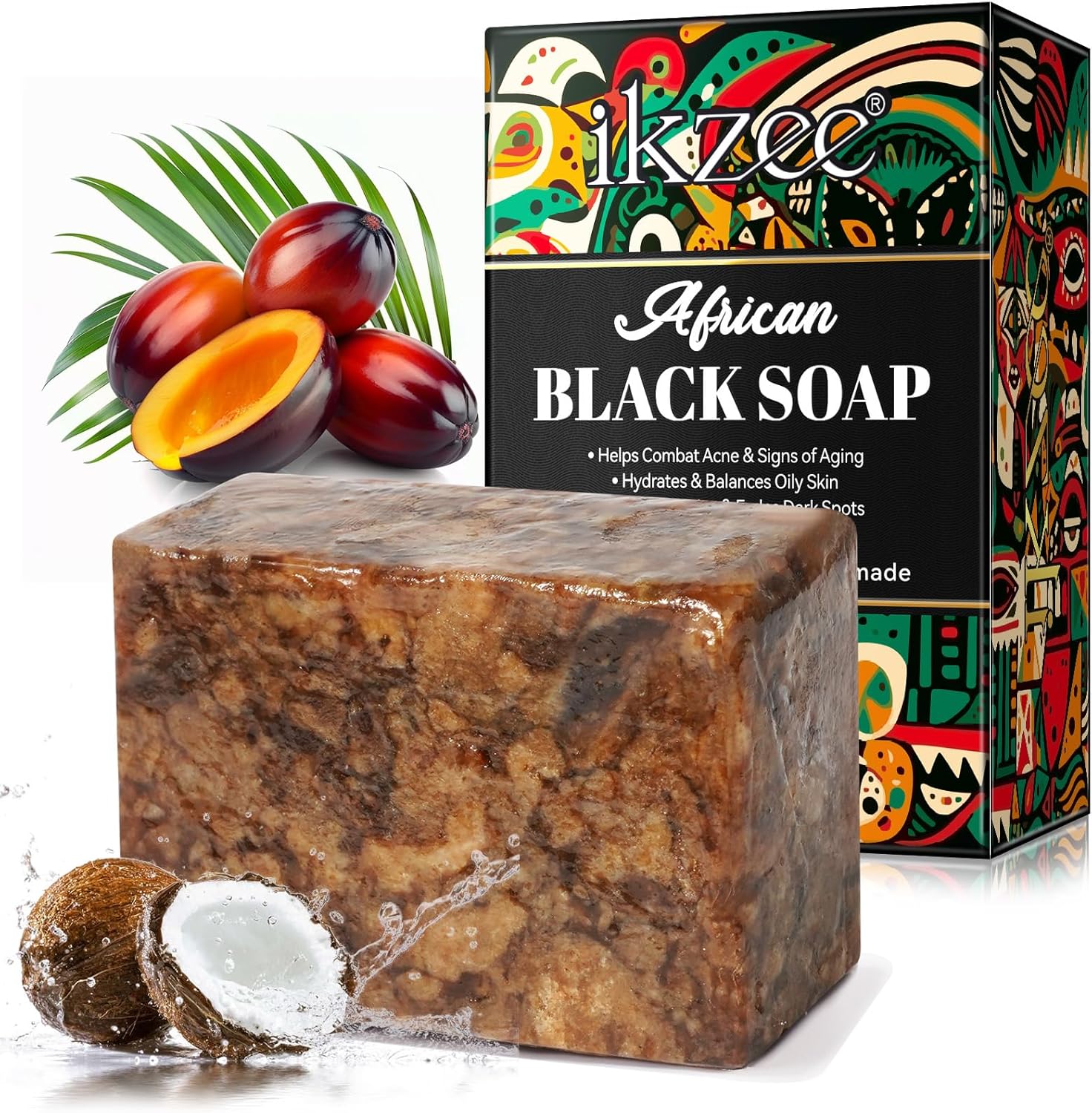 Savon Noir Africain Biologique, Savon Africain Contre L'Acné Et Les Taches Brunes, African Black Soap Barre De Savon Noir Brut Pour Tous Les Types De Peau - Visage, Corps, Cheveux, 100g