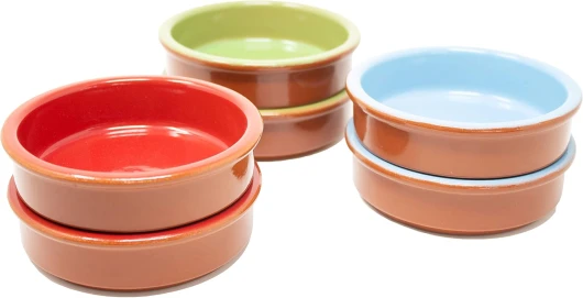 Lot de 6 bols à tapas multicolores - 175 ml - Coupelles à dessert en argile méditerranéenne - Diamètre : 11,5 cm - Argile traditionnelle d'Espagne