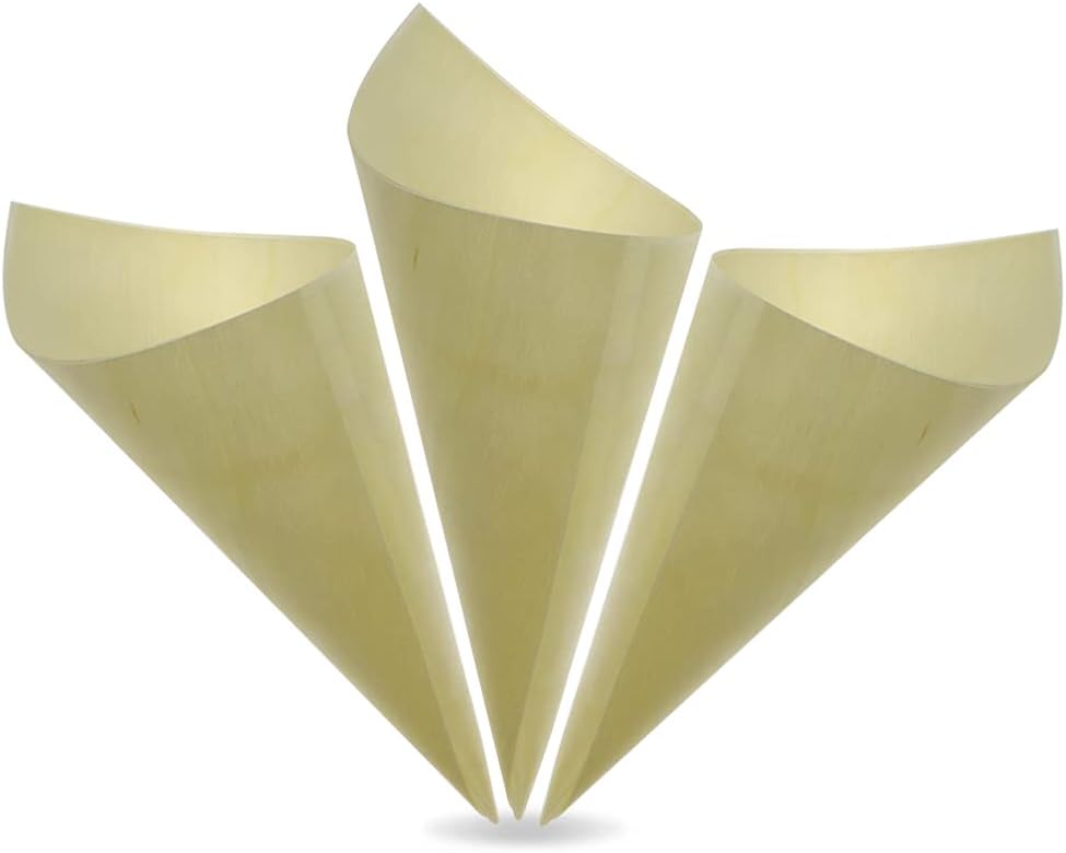 150 Cônes de Crème Glacée Cornets Jetables en Bois - Bois, 9x13cm, pour amuse-bouches, crème glacée, dégustation alimentaire pour buffets, fêtes