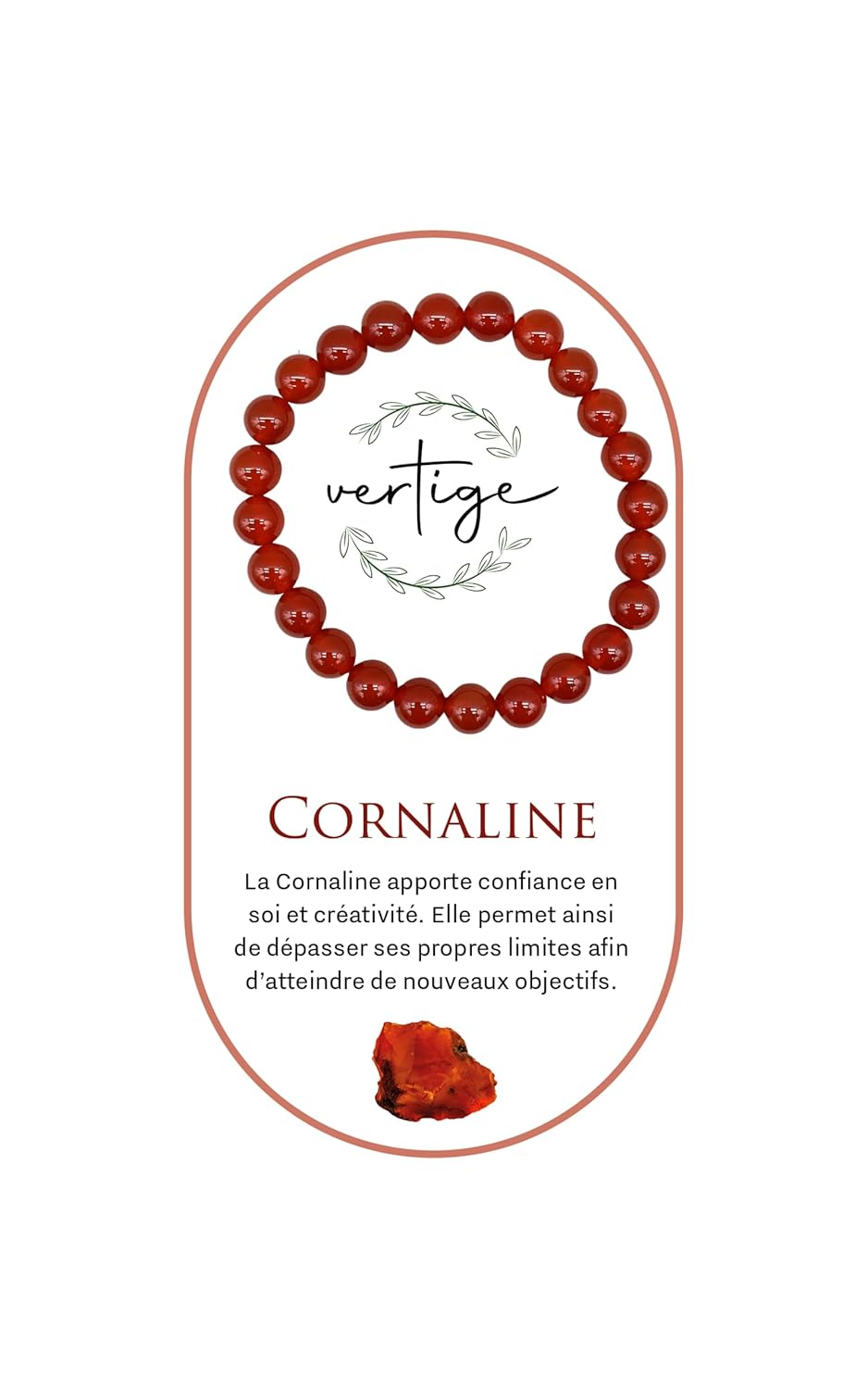 VERTIGE Bracelet de lithothérapie CORNALINE, Pierres Naturelles Minérales 8mm, Source de bien être et Physique, Apporte TRANQUILLITÉ et LUCIDITÉ, Aide à canaliser son STRESS,Femme/Homme 8mm CORNALINE 8mm