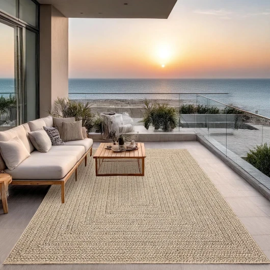 The carpet Kansas - Tapis pour l'intérieur et l'extérieur Robuste au Look Naturel de Jute, résistant aux intempéries, Convient pour la terrasse et Le Jardin, 140 x 200 cm