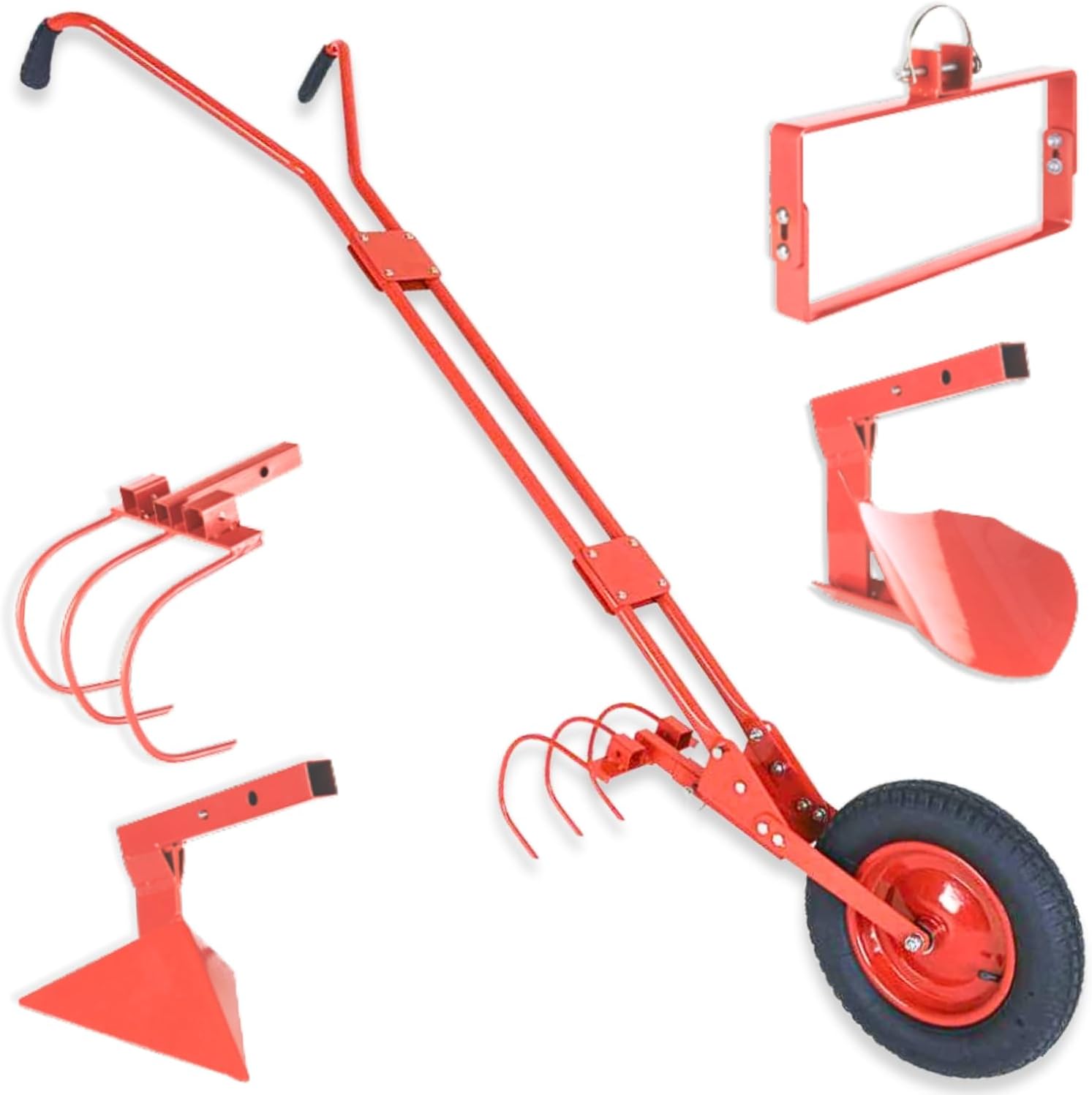 Cultivateur a Roue, 40 cm Diamètre - Cultivateur de Jardin, 4 en 1 - Cultivateur Manuel, avec Sarcloir, Butoir, Griffe, Soc de Charrue - Houe Maraîchère, Efficace et Robuste