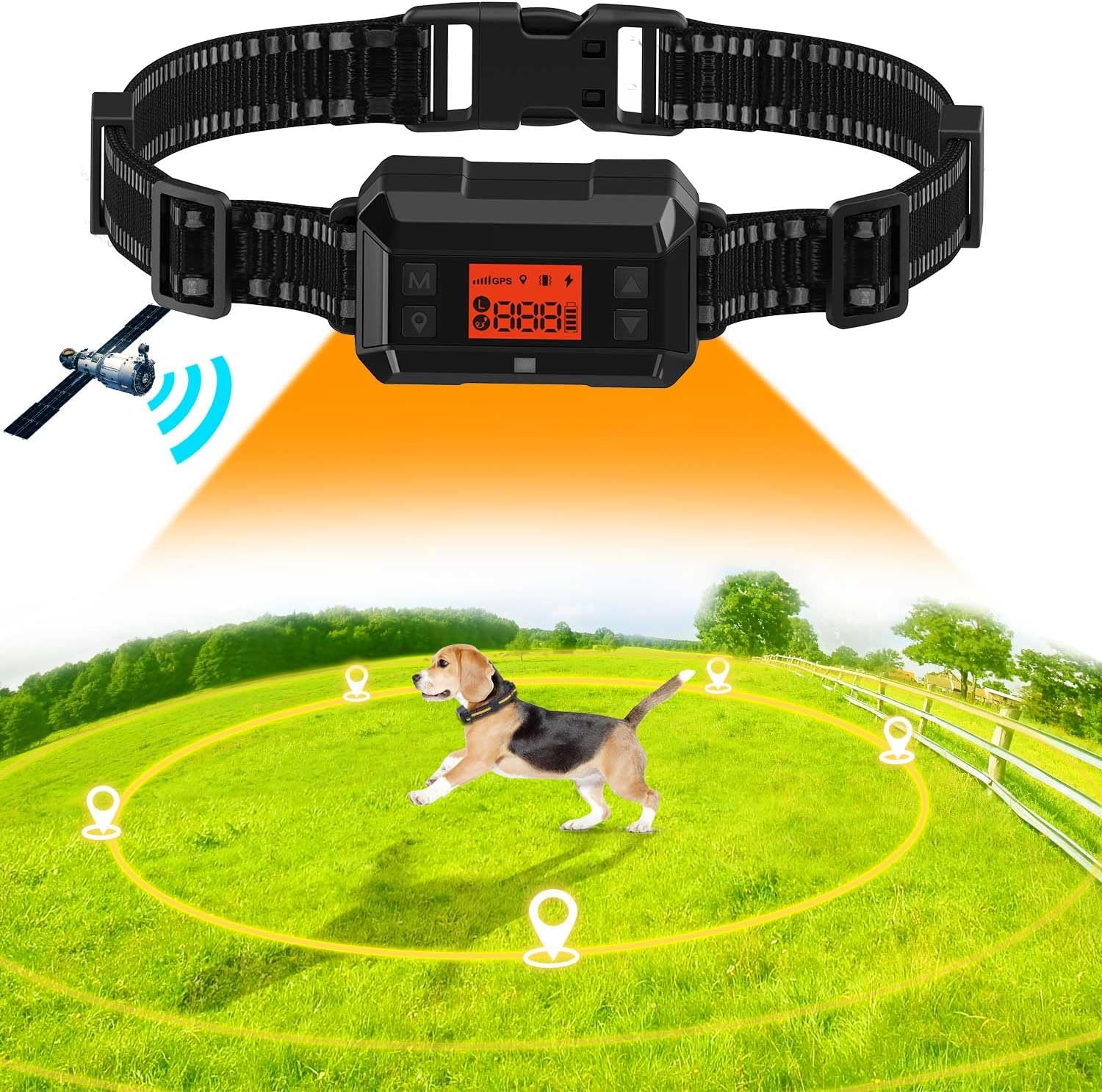POIIOPY Clôture Anti-Fugue sans Fil GPS pour Chien Extérieur, Amélioré IPX7 Étanche Électrique Système Clôture Collier avec la Nouvelle Puce D'amplification de Signal GPS, Rayon 30-999M, Noir