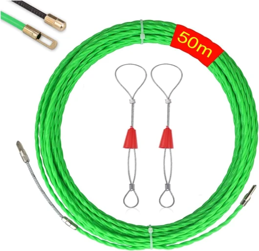 Aiguille Electricien,50m Tire Fil Electrique 4,5mm DiamèTre Tire Fils Electrique,avec 2 Tête Guidage,Tire Fils Electricien Aiguille, Spiralé Flexible Aiguille Tire Fil