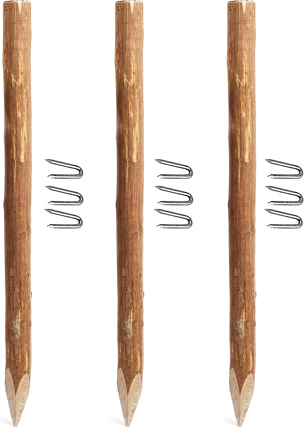 3xHaselnuss Staketenzaun Pfosten - Lot de 3 poteaux de clôture en bois traité pour clôture de 500 cm de haut - 90 cm de haut - Fabriqué en Europe - Tasseau bois Piquet cloture Portillon bois