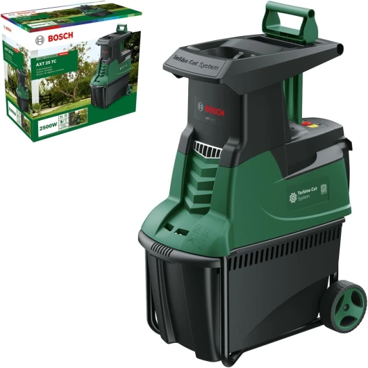 Broyeur de jardin à turbine Bosch - AXT 25 TC (2500 W; conçu pour le bois et les débris de jardin; bac de ramassage intégré de 53 L; livré dans un carton)