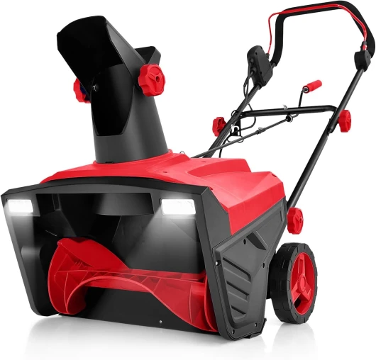 Déneigeuse Électrique Manuelle, 2 Lumières LED, Fraise à Neige 15 A 500 mm, Goulotte Rotative à 180°, Distance de Projection 9 m, pour Porte de Jardin (Rouge)