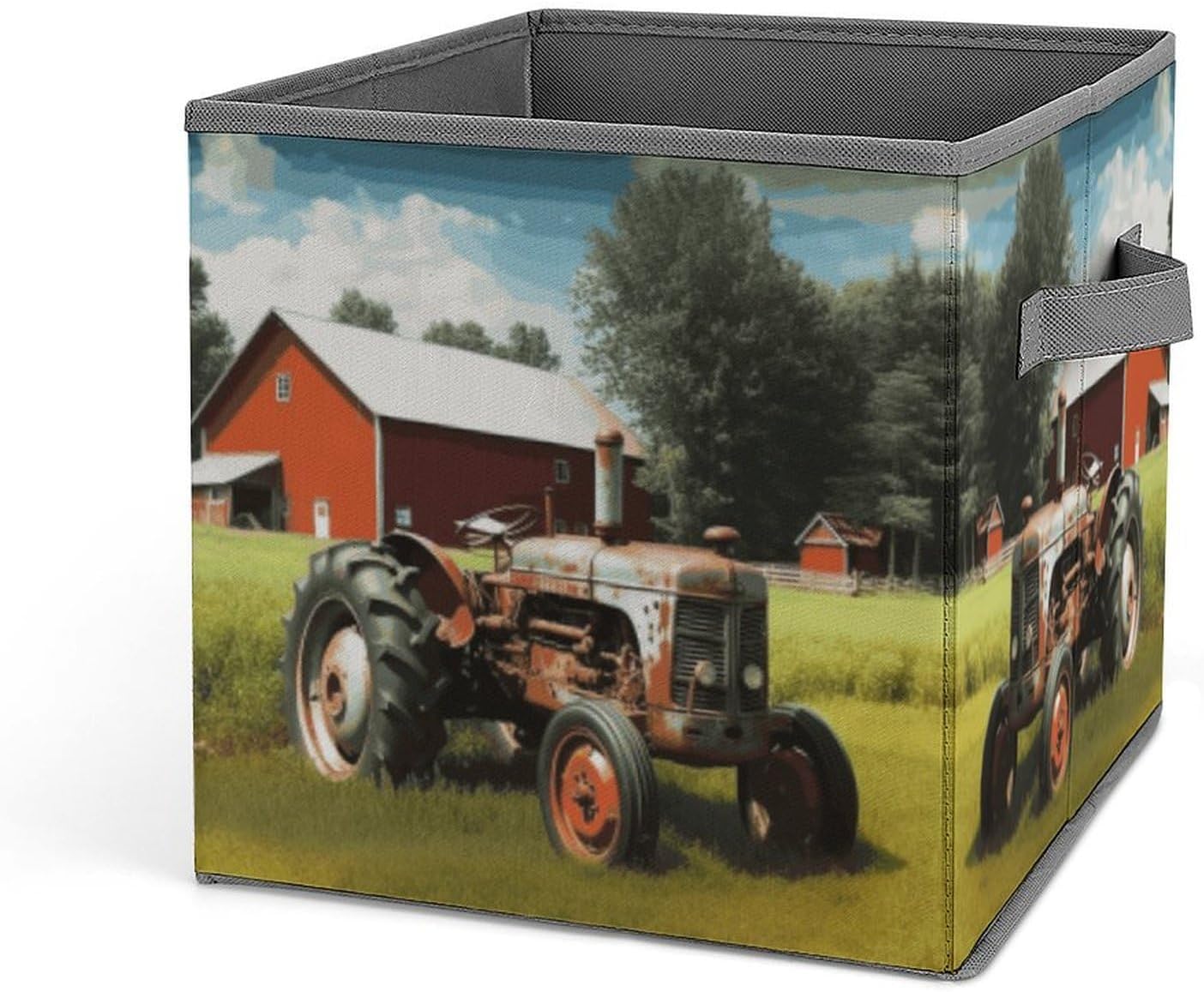 Panier de rangement pliable pour impression de tracteur agricole - Cube en tissu avec poignée pour placard et buanderie