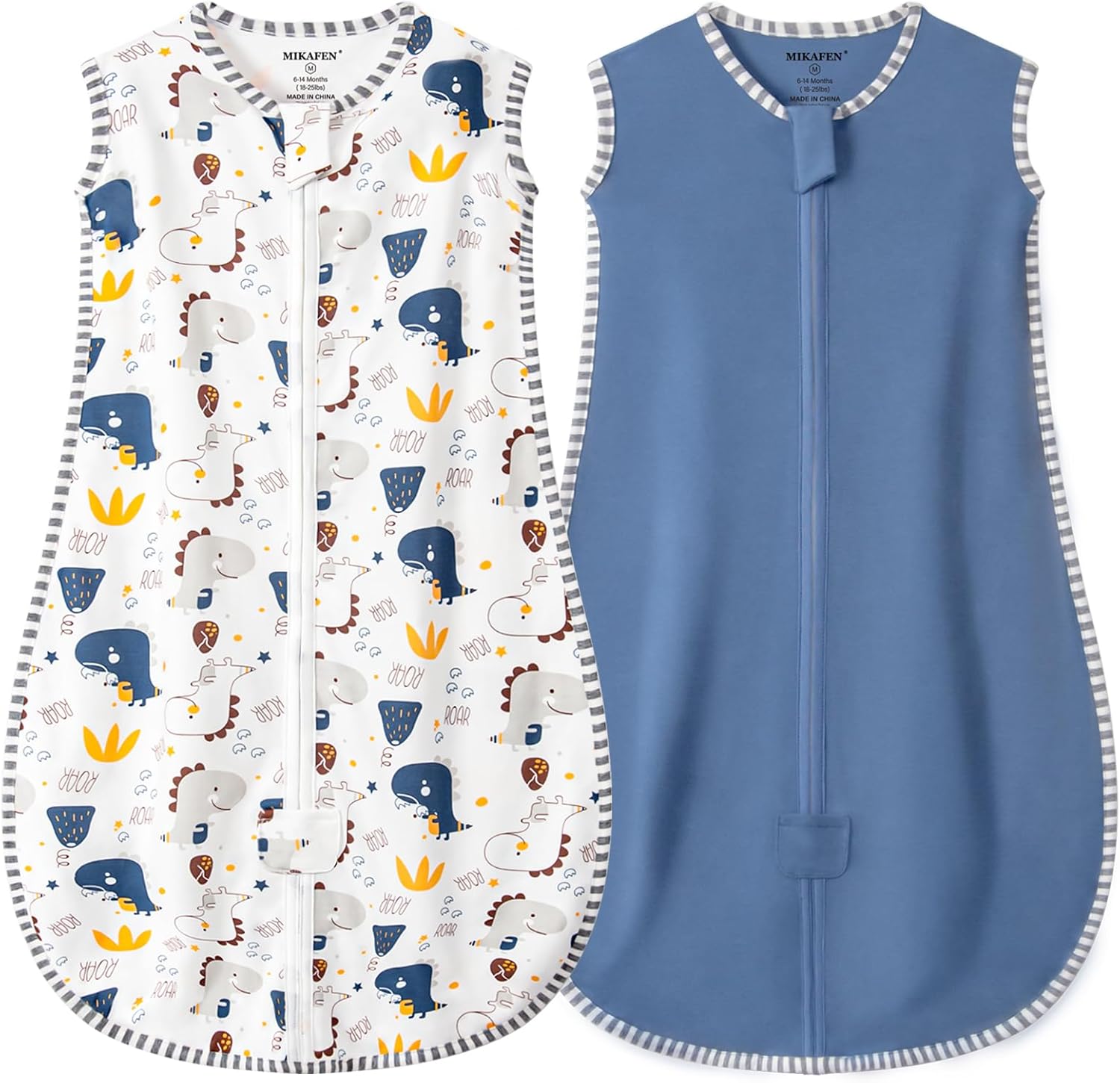 Lot de 2 Gigoteuses d'été pour bébé 0,5 Tog, 100% Coton, Gigoteuse d'été pour Enfants pour garçons et Filles, Dinosaure et Bleu foncé, 6-14 Mois