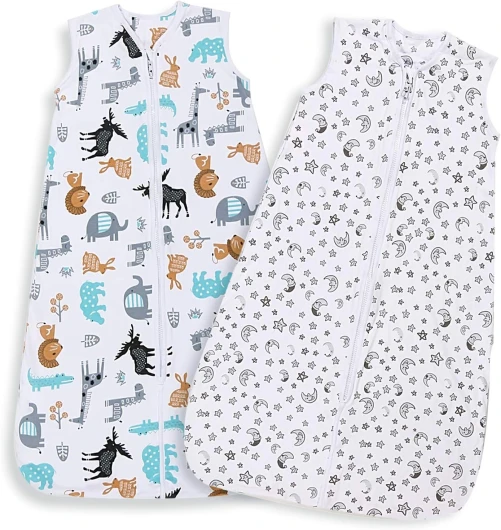 Lictin Gigoteuse Bébé 0.5 TOG - 2pcs Gigoteuse d'été Couverture Bébé en Biologique Gigoteuse d’Emmaillotage 2 modèles Longueur Ajustable de 85 à 105 cm pour Bébé