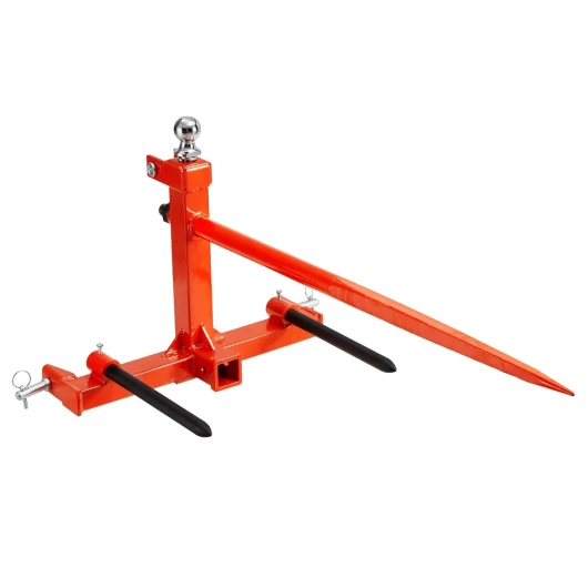 Pique-botte de Foin Capacité de Charge 725 kg Fourche à Balles 3 Dents Fourches à Pointes Fixation Rapide avec 2 Stabilisatrices 444 mm pour Tracteurs, Chargeuses Compactes, Agriculteurs, Champs