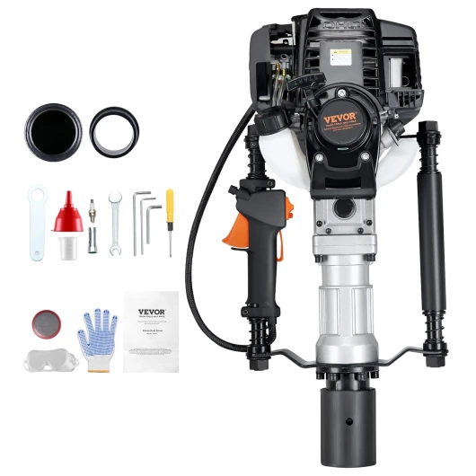 Enfonce-pieux à Essence, 37,7 cc, Pilon de Poteau de Clôture en T à 4 Temps Portable, 1000 W, avec 2 Têtes d'Enfoncement 55/70 mm, pour Clôtures de Fermes, de Ranchs, Améliorations Routières