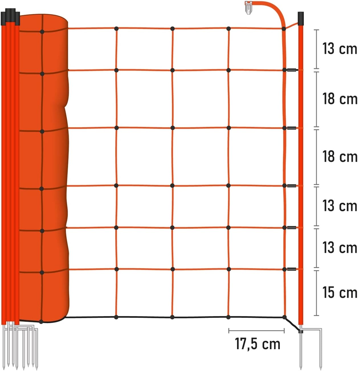 VOSS.farming Filet de clôture électrique pour Moutons clôture pour Ovins chèvres agneaux volaille 50 m x 90 cm, 13 piquets, Orange
