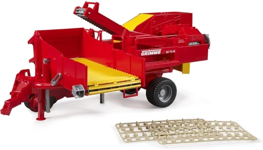 Bruder 02130 - Grimme SE 75-30 Récolteuse de pommes de terre avec 80 imitations, machine à récolter, tracteur-remorque