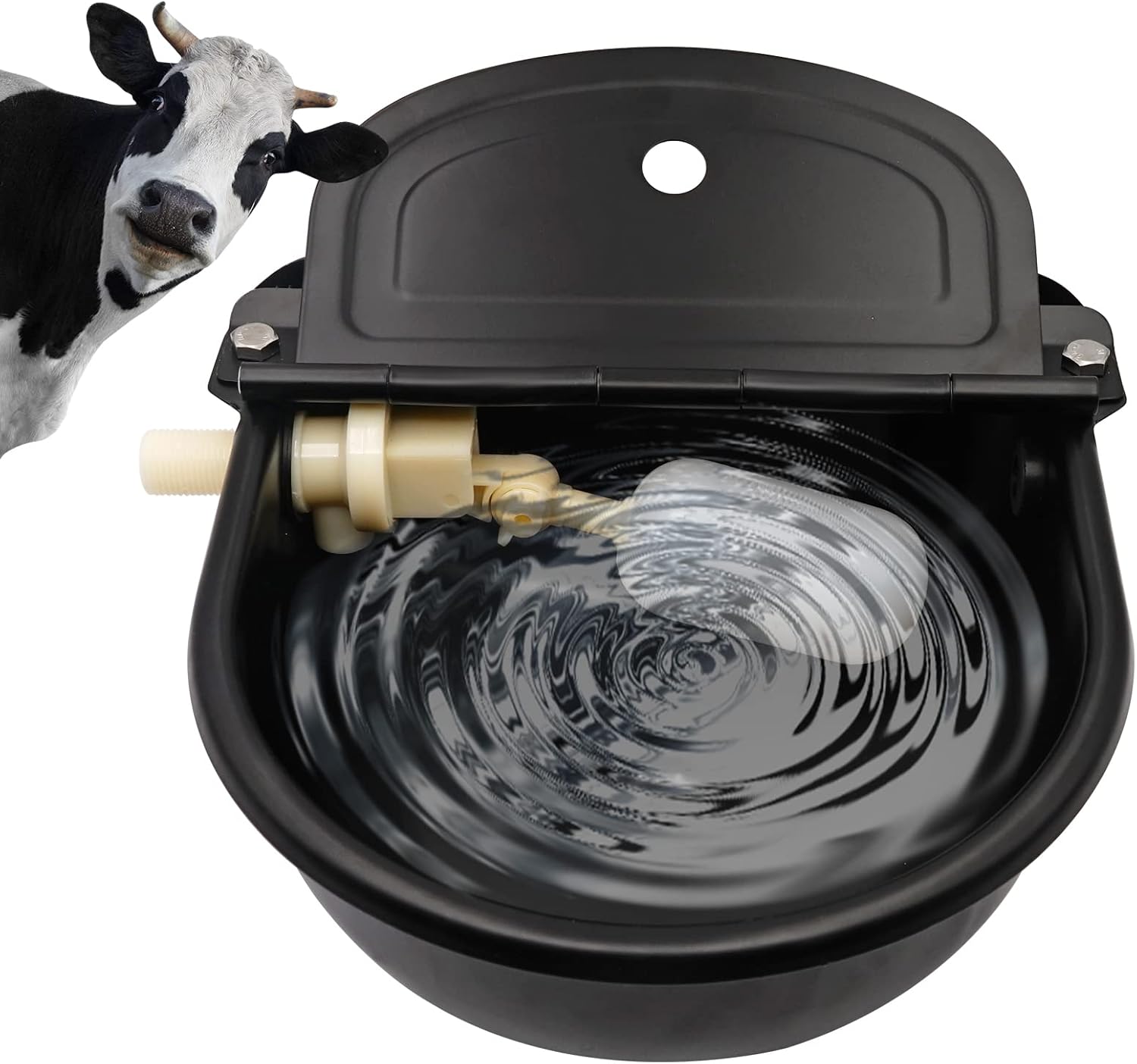 Abreuvoir Automatique pour Chiens, Abreuvoir pour Chevaux en Acier Inoxydable Noir avec Valve Flottante Ajustable de 1/2 Pouce pour Bovins, Moutons, Cochons et Chiens