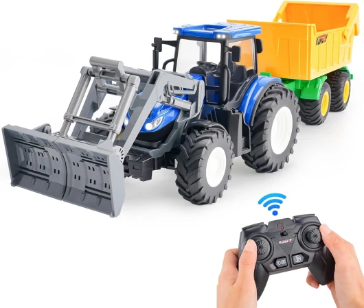 Jouet Tracteur télécommandé pour Enfants - Camion RC en métal à l'avant 4 Roues avec lumières Voiture de Ferme Jouet pour 3 4 5 6 7 8 9 Ans Garçons Filles Cadeau d'anniversaire