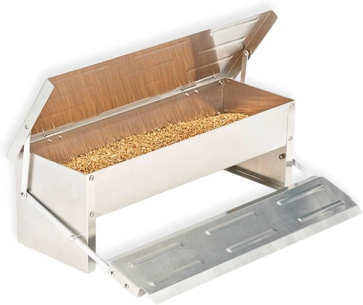 Mangeoire Poules, 5 kg, XL - Mangeoire Poules Anti Nuisible, Acier Galvanisé - Automatique, Anti Gaspillage, Étanche, Refermable à Pédale, Anti Rangeurs, Oiseaux