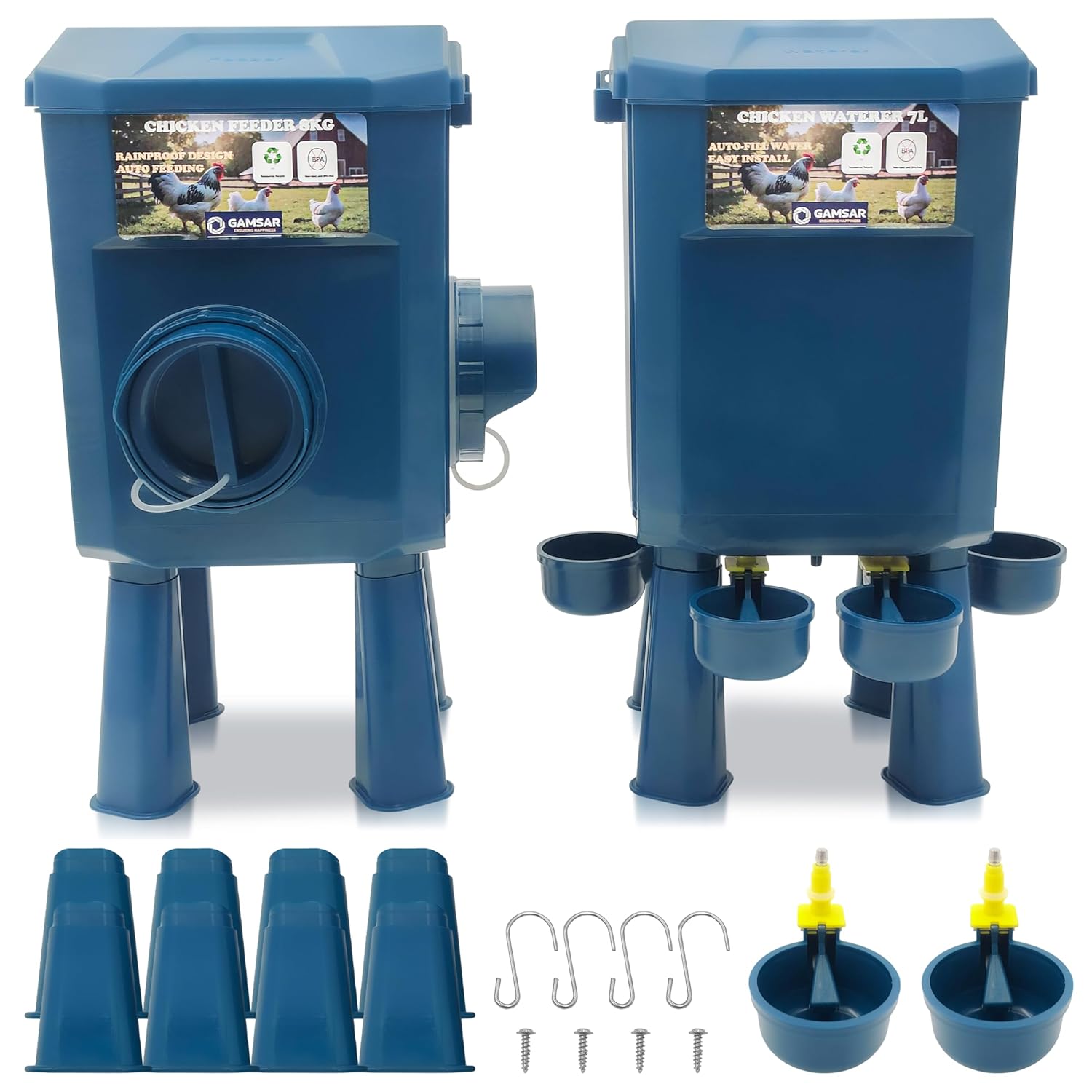 Kit Mangeoire et Abreuvoir Poules 8KG/7L – Anti-Nuisibles Valve Automatique Anti-Cyanobactéries, Ideal Microfermes et Élevages Amateurs, Autonomie Longue Durée, Réduit Rechargement, Matériaux Durables