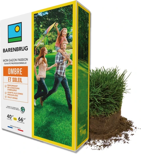 Gazon Ombre et Soleil - Performant en Conditions Ombragées - Adapté aux Zones Ensoleillées - Fin et Dense - Pour Végétaliser des Petits Jardins Urbains - Fabriqué en France - 1KG 40m2 - 1 Kg