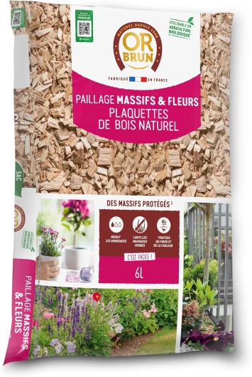 Or Brun Paillage Massifs & Fleurs - 6L - Plaquettes de Bois Naturel - Protection des Plantes OBRPCLA6U