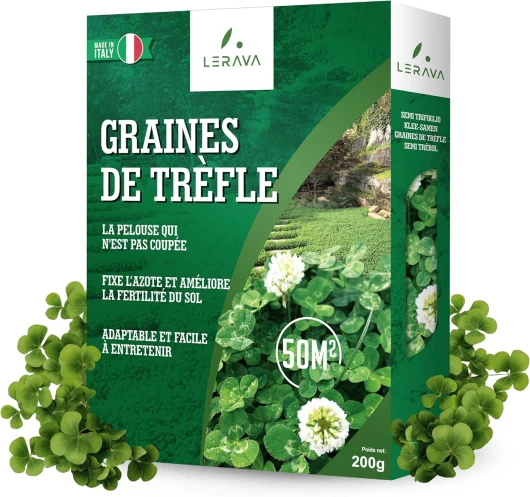 ® - trefle a semer - Blanc - 200g - Fixateur d'azote, améliore la fertilité, strisciante invasive - Pour pelouses et jardins - Floraison blanche, ombre modérée - trèfle blanc, graine trefle 50m²