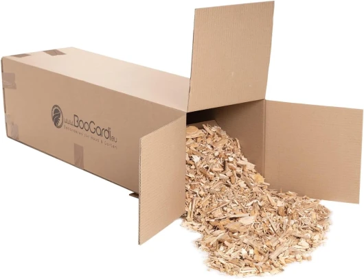 BooGardi Copeaux de bois grossiers de 27/76/100 litres - 76 l - Protection contre les mauvaises herbes - Couverture de parterre - Conception naturelle du sol 76 litres Marron