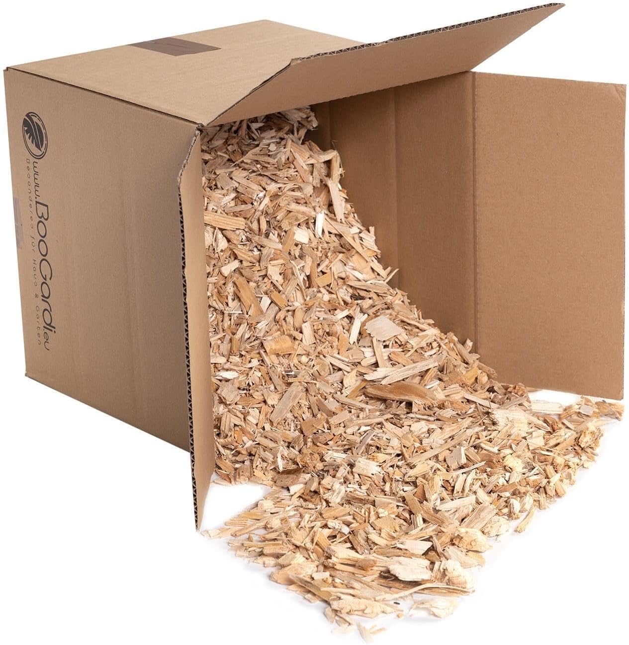 BooGardi Copeaux de bois grossiers de 27/76/100 litres - 27 l - Protection contre les mauvaises herbes - Couverture de parterre - Conception naturelle du sol 27 litres Marron