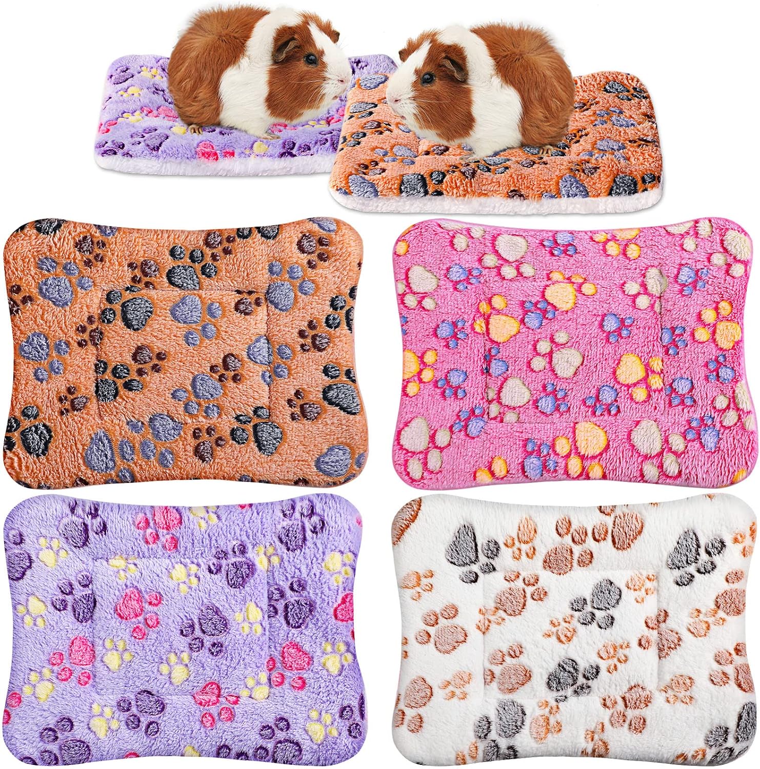 Hestya 4 Tapis de Lit pour Chien Ultra Doux avec Imprimés Mignons Coussins de Cage Réversibles Lavables Épais Matelas en Polaire pour Petits Animaux Chat Cochon d'Inde (32 x 25 cm)