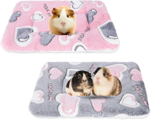 Lot de 2 lits douillets pour petits animaux 35 x 27 cm - Tapis lavable pour cochon d'Inde - Tapis de lit chaud et moelleux pour cochons d'Inde Rose/gris