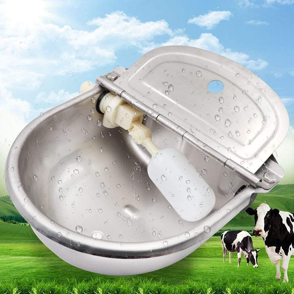 Abreuvoir Automatique pour Bovins Grande Capacité en Acier Inoxydable Bol Automatique Bétail Abreuvoir pour Chevaux Chèvres avec Valve À Flotteur réglable et Trou de Drainage silver