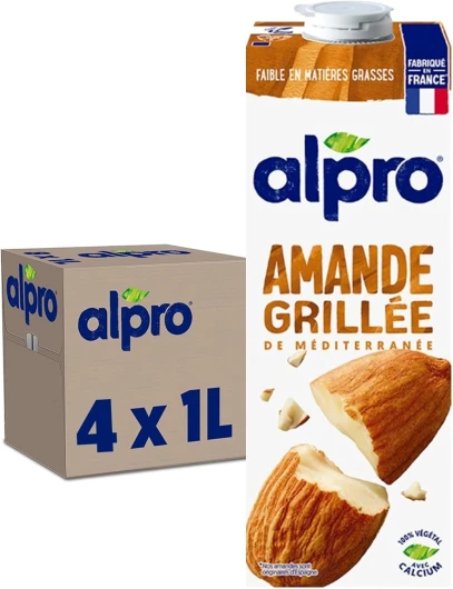 Boisson Végétale - Lait d'Amande Grillée - 1L - Lot de 4x1L Lait d'amande grillée 1 l (Lot de 4)