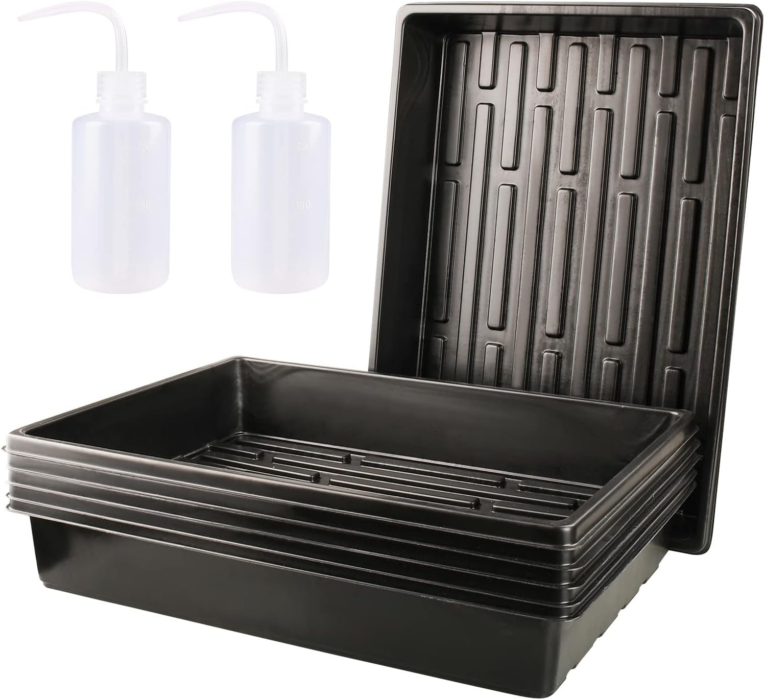 FUCNEN Plateaux de Semis pour Semis Plateaux de Jardin sans Trous Lot de 6 rectangulaires de semences de Plantes pour Pots Noir
