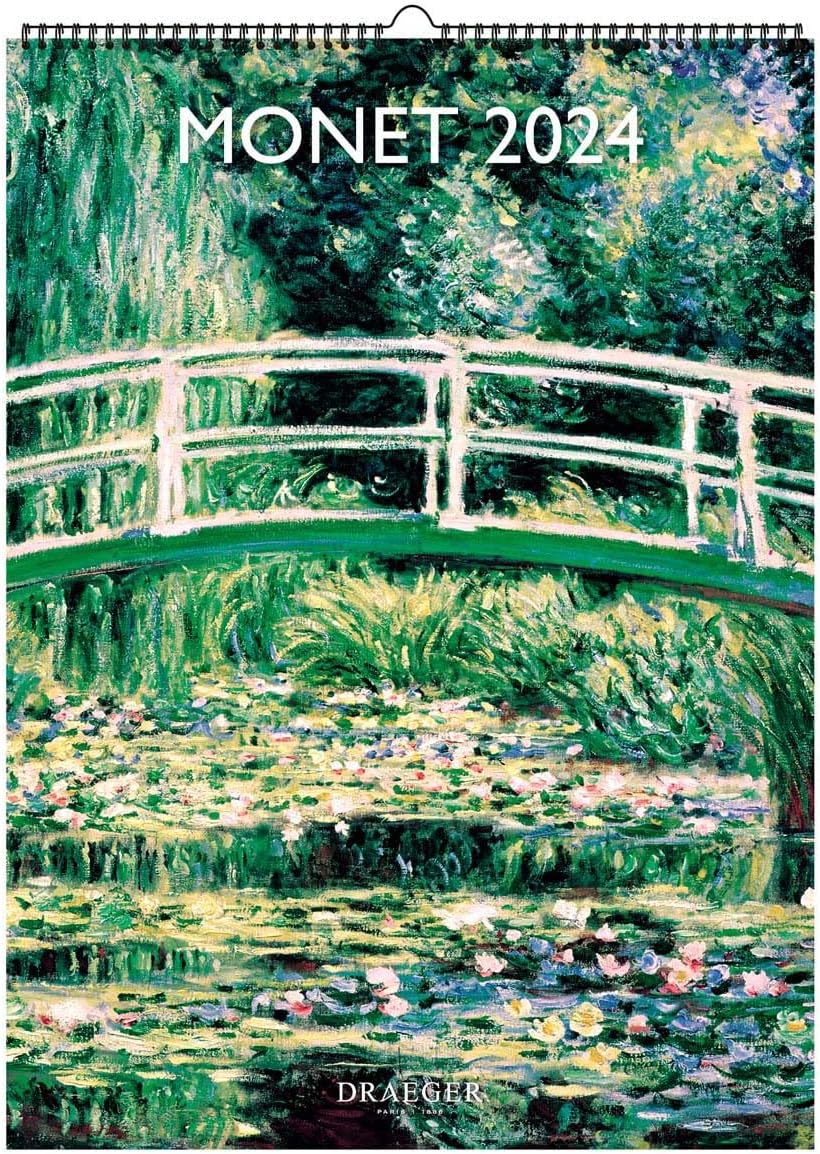 DRAEGER PARIS - Calendrier mural déco Monet 2024 à suspendre 29x39cm -16 mois sept-23 à dec 24 - 7 langues - Calendrier bureau, maison, mensuel - Décoration, organisation - Papier certifié FSC®