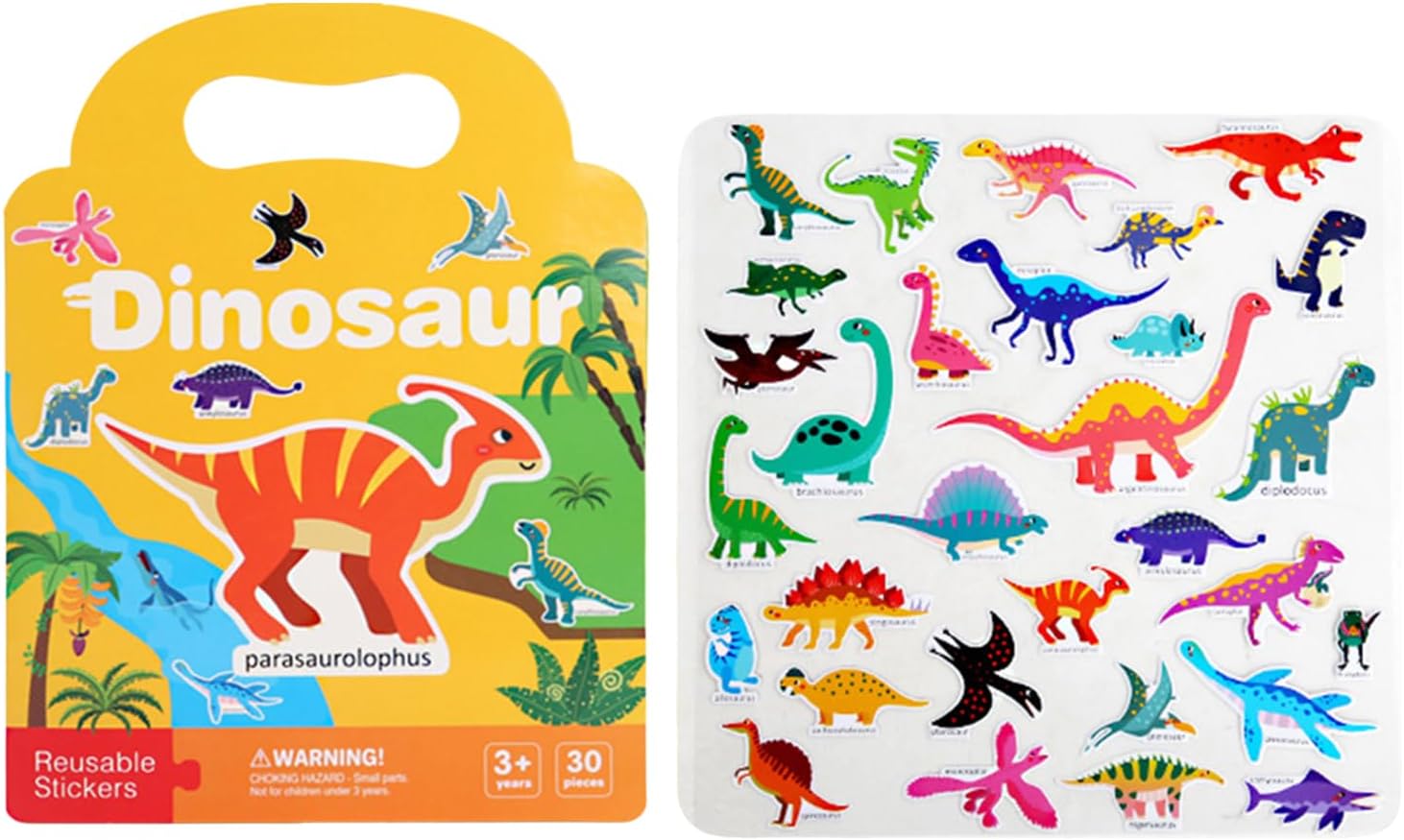 Livre d'autocollants réutilisable, Livre d'autocollants pour tout-petits, Activités éducatives pour les, Livre d'autocollants d'apprentissage précoce réutilisable pour les Dinosaure