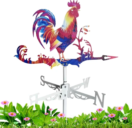 Girouette en Métal,Coq et Loup Design avec Indicateur de Direction du Vent Extérieur - Girouette Décorative Rustique pour Jardin Grange Ferme Toit Terrasse R: Poulet