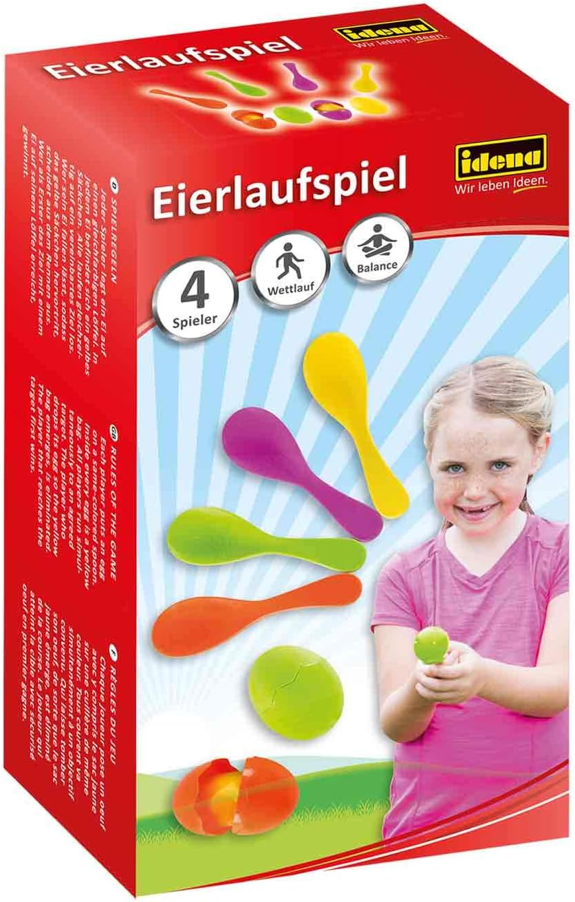 40074 - Jeu d'adresse course aux œufs, avec 4 œufs et 4 cuillères, parfait pour l'intérieur et l'extérieur, les fêtes et les festivals sportifs - Multicolore Eierlauf