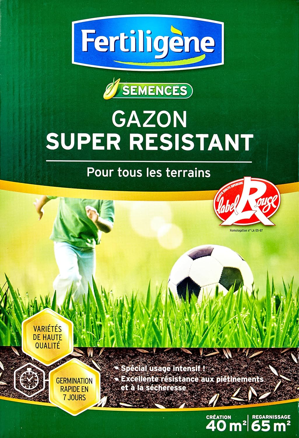 FERTILIGENE RESI40 - Semences Gazon Super Résistant Tous Terrains 1 kg - Premières pousses en 1 semaine - Pour usage intensif certifié Label Rouge - Excellente résistance aux piétinements - Pour 40 m² 1 kg Unique