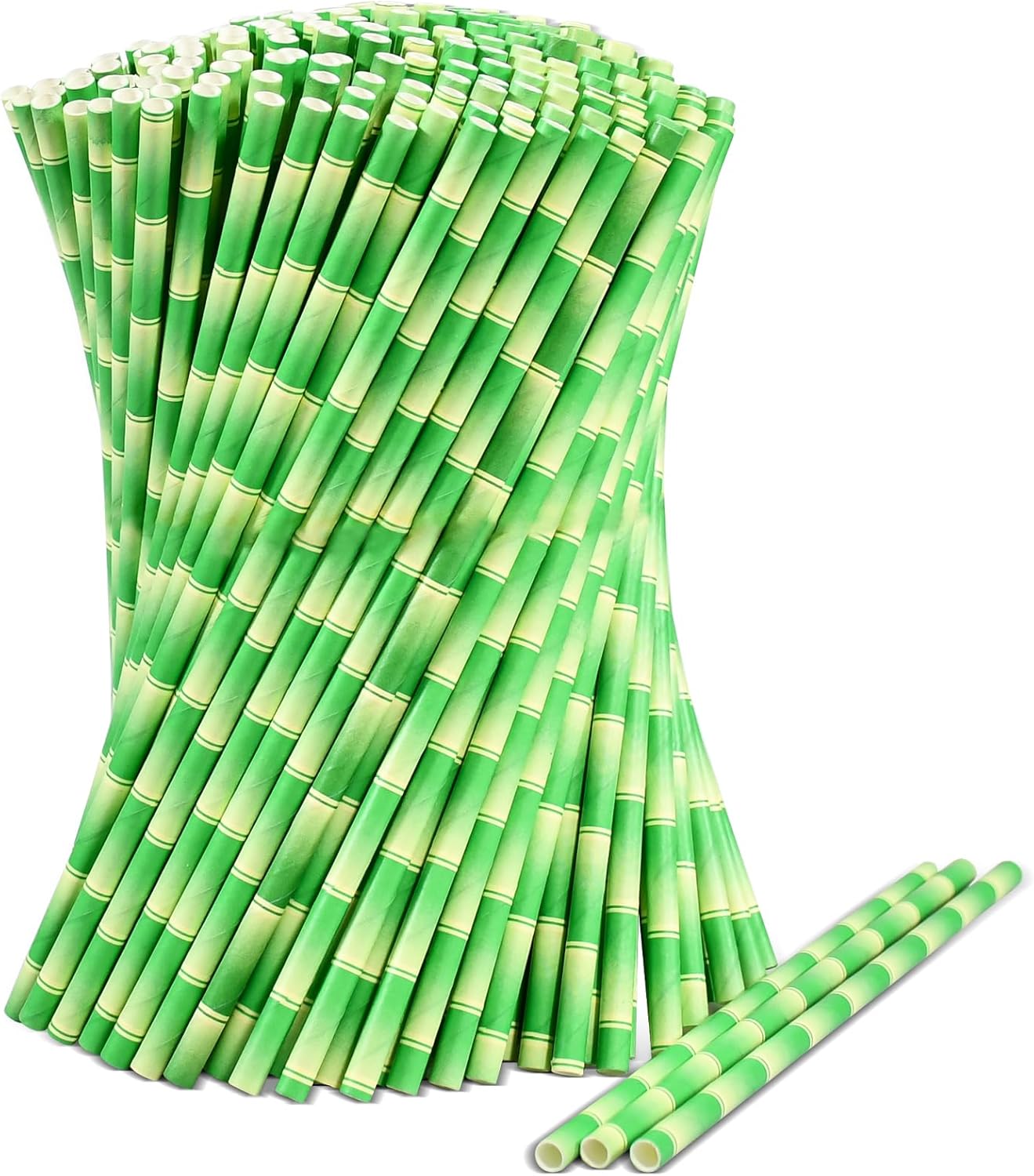 Lot de 1000 pailles en papier bambou vert 19,7 x 0,6 cm – pour cocktails, sodas, jus, boissons, bars et restaurants Bambou Vert 1000