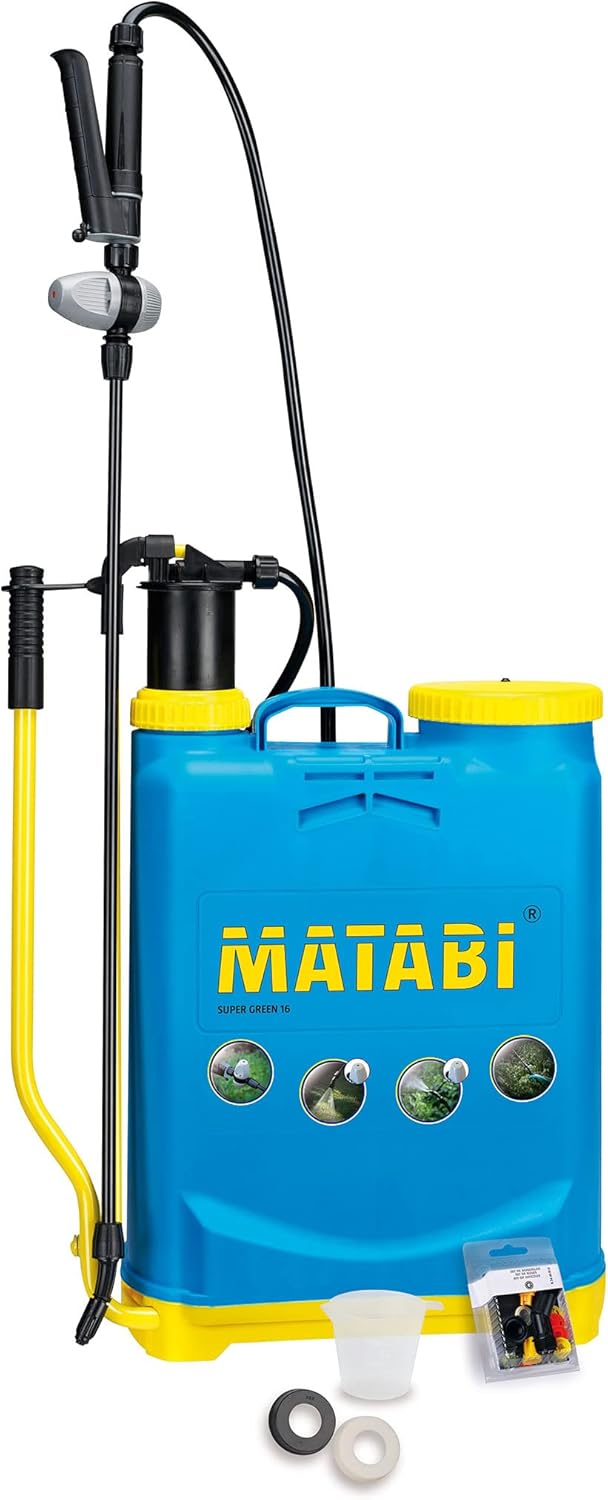 Pulvérisateur Manuel à Pression - Pulvérisateur Agricole 16L - Lance en Fibre de Verre et Buse Robuste - Avec régulateur de pression - Sangles rembourrées - Super Green 16- Fabriqué en Europe 16 L