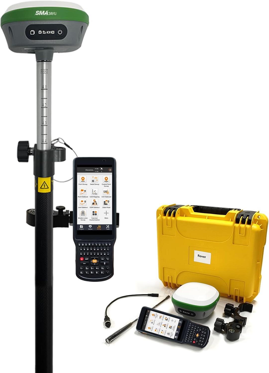 SMA26 RTK Rover Équipement d'arpentage avec récepteur GPS Rover RTK IMU Tilt Land Surveying précision 2,5 cm, 1408 canaux, Certifié par la NOAA (inclure Un Poteau d'arpentage)