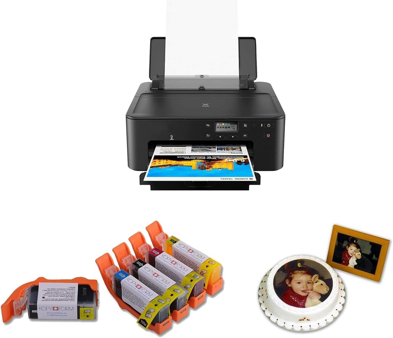 McFly Imprimante Alimentaire Din A4 Kit Complet avec 5 Cartouches d'encre Alimentaire et 25 Feuilles comestibles/Papier d'hostie