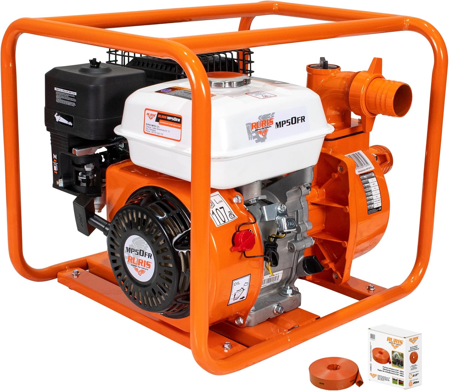 RURIS Pompe à Eau Thermique MP50FR 7CV, débit 30m³/h, Essence, refoulement 28m Vertical, 280m Horizontal – Irrigation, Drainage, agricole, piscines, Usage intensif Moteur 4 Temps 30M3/h