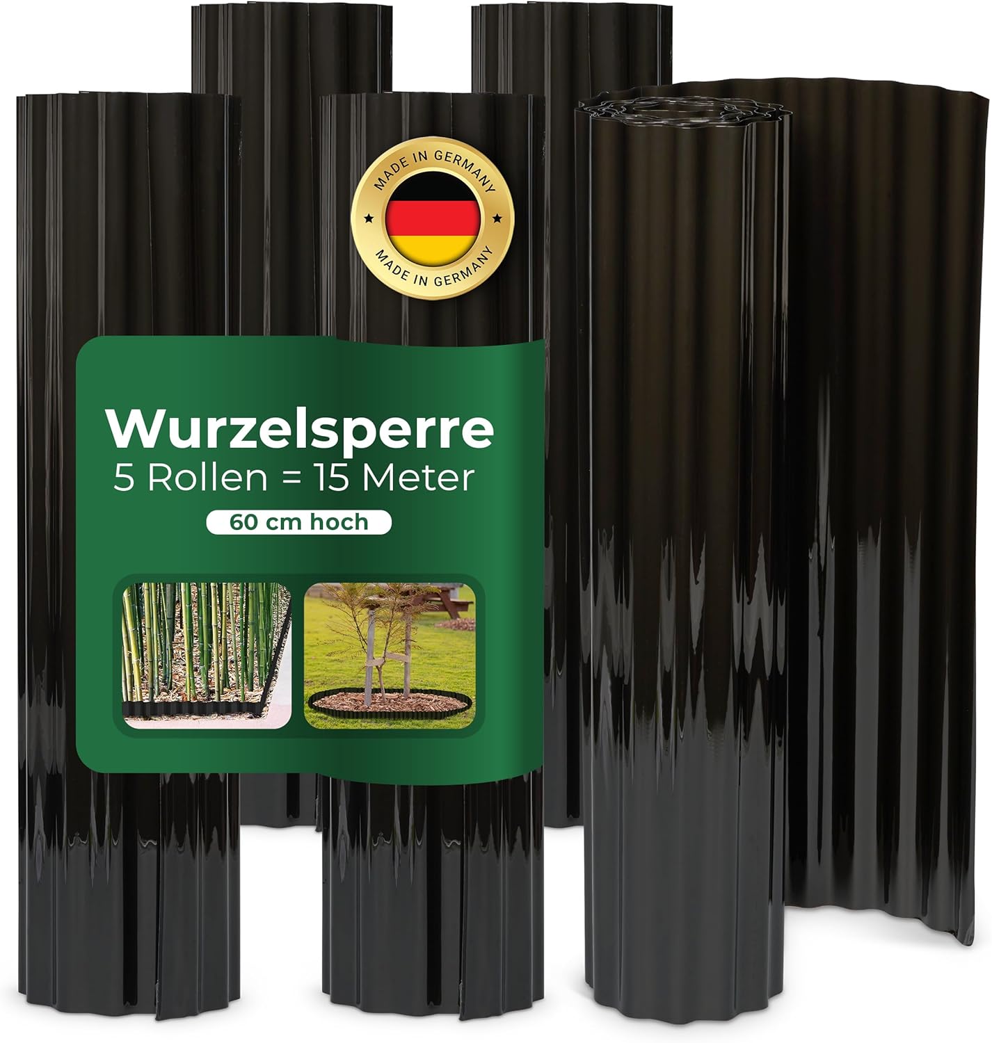 Novatool Lot de 5 barrières anti-rhizomes I 3,5 x 0,60 m I Noir I Moulable individuellement I Barrière de protection contre les racines, les racines, les mauvaises herbes, les racines 5 3,5 x 0,6 Meter