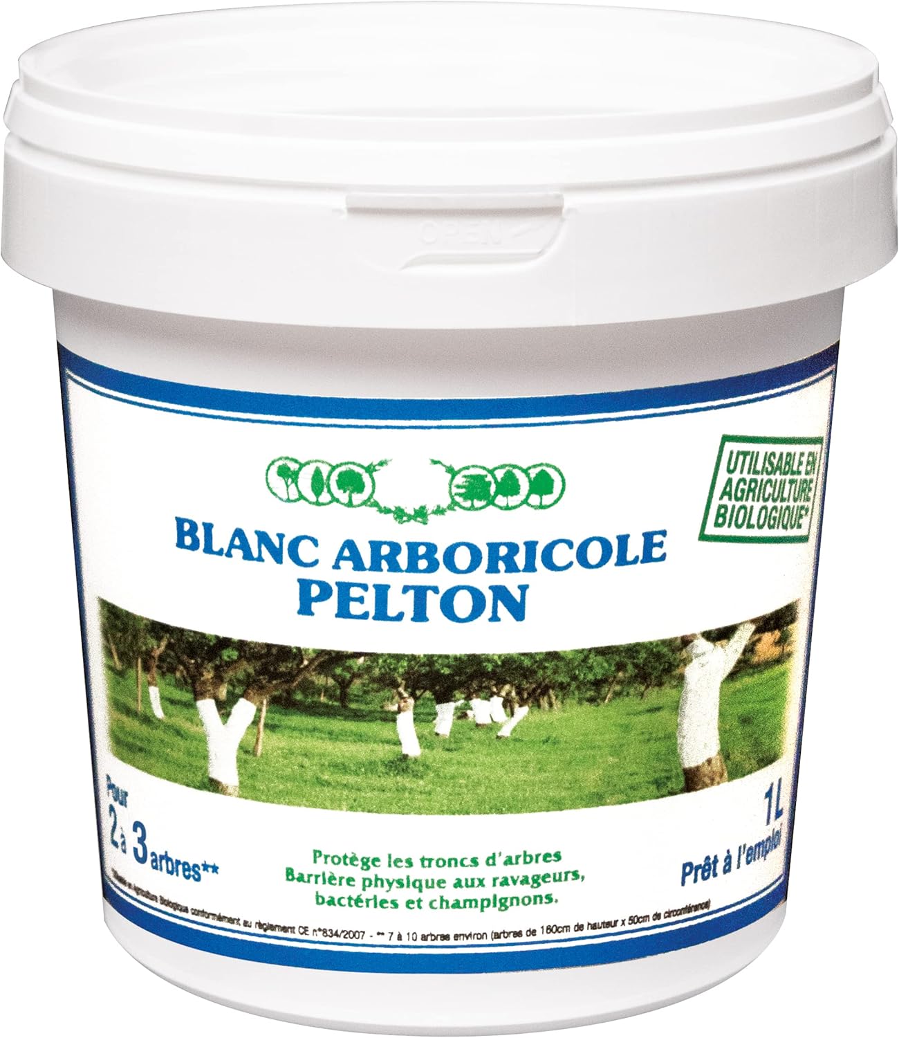 PELTON FERTILIGENE PBLAN1N - Soin des Arbres Blanc Arboricole seau 1 L - Prêt à l'emploi et naturel - Protège les arbres - Barrière physique contre ravageurs, bactéries, champignons - Jusqu'à 3 arbres