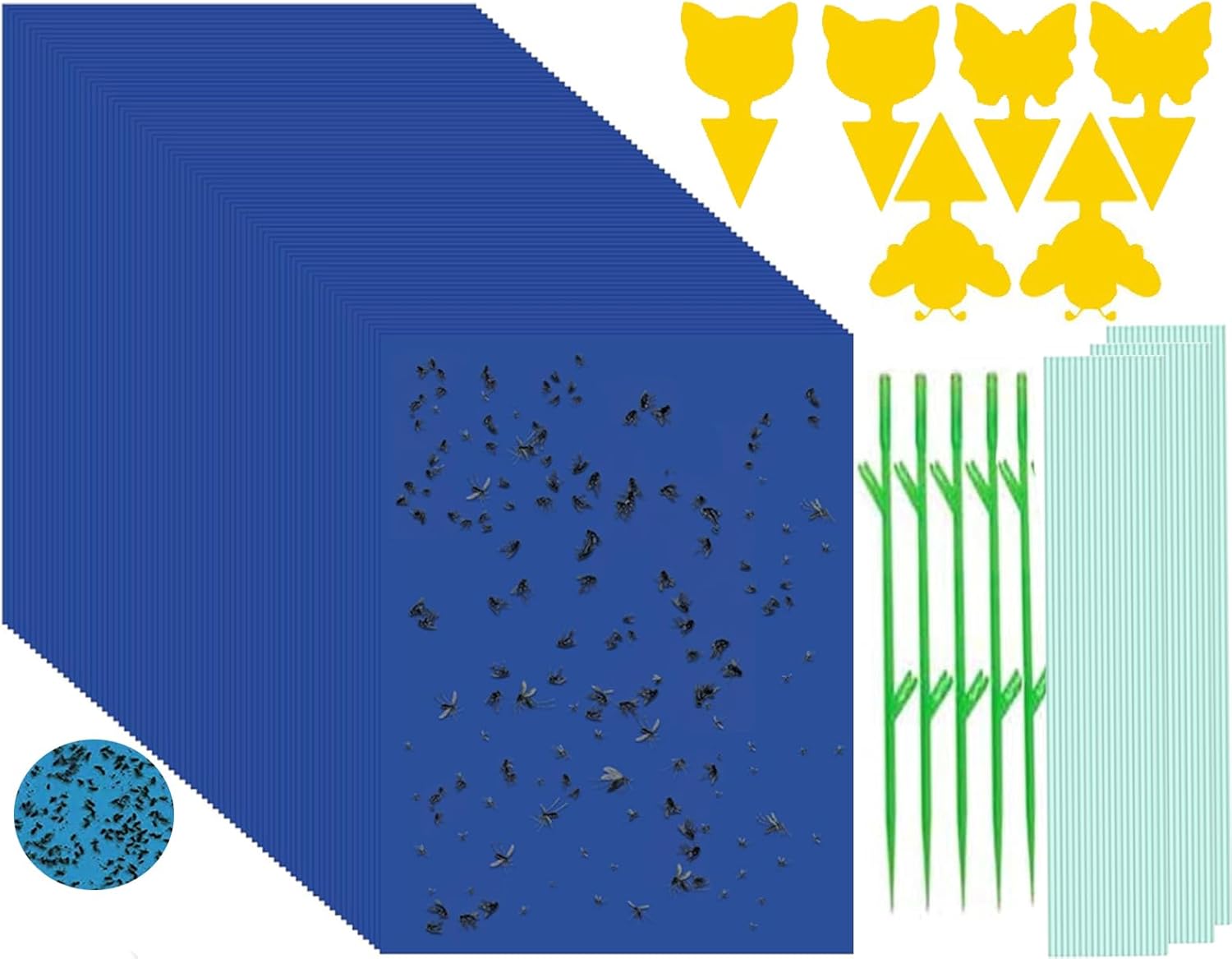 56 Pièges à Insectes Bleus Double Face (15x20 cm) - Anti Thrips, Mouches, Cicadelles & Ver de Coton - Haute Adhérence Résistante à l'eau - pour Serre, Jardin & Plantes d'Intérieur