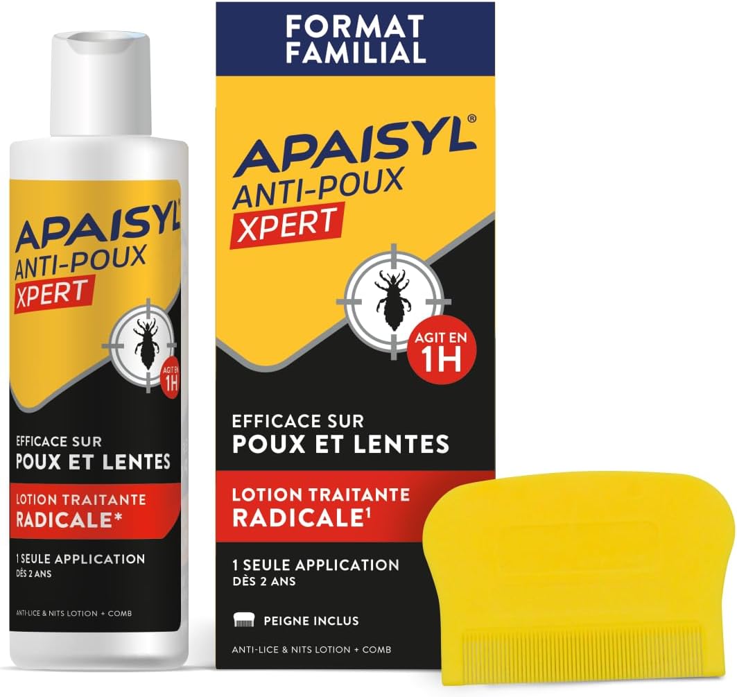 APAISYL, Lotion Anti-Poux Xpert, Tue 100% des Poux et des Lentes en 1 heure, 1 seule Application, Micro-Emulsion brevetée, Peigne Offert, 200ml 200 ML